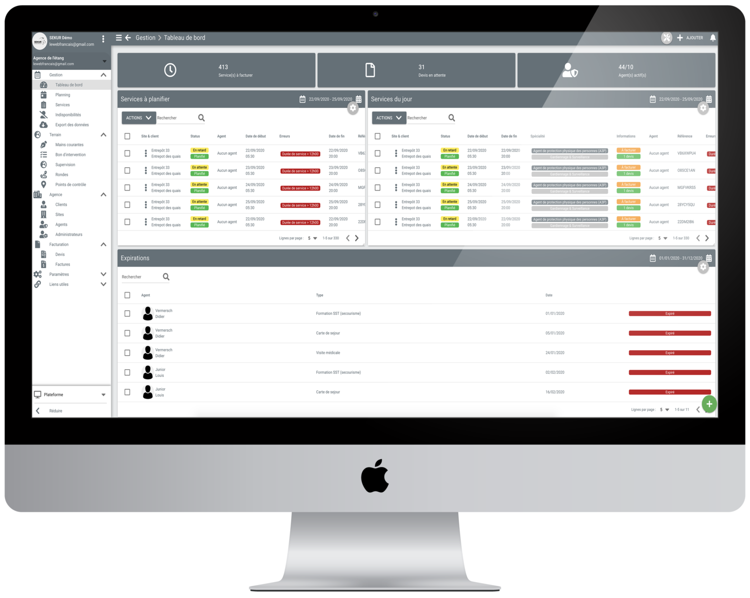 Tableau de bord SEKUR