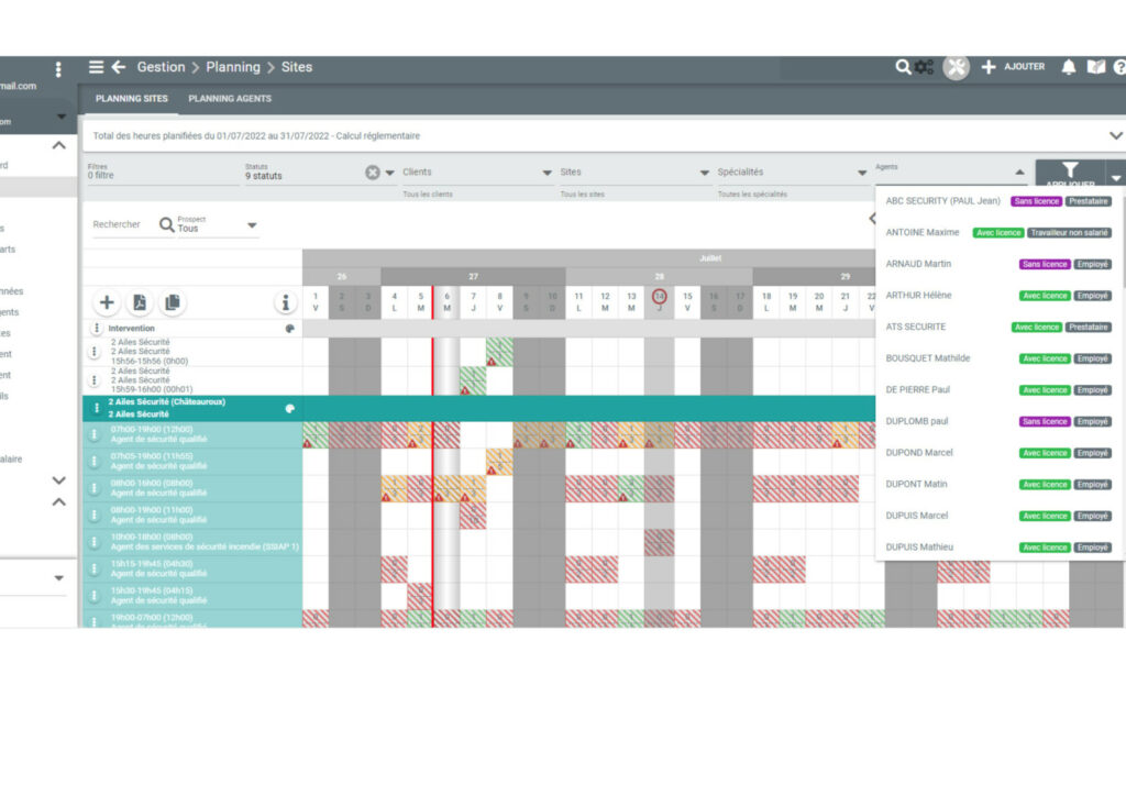 Logiciel de planification pour agences de sécurité privée SEKUR